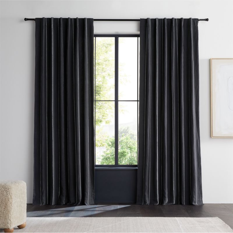 Storm Grey & Crisp White Linen Double Pinstripe Window Curtain