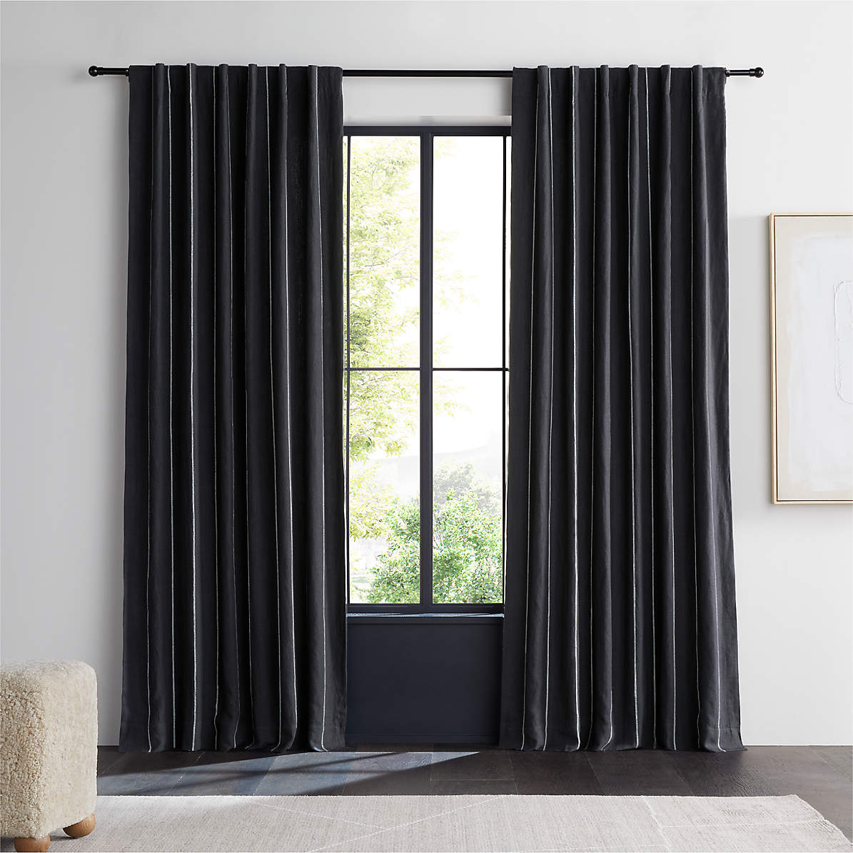 Storm Grey & Crisp White Linen Double Pinstripe Window Curtain