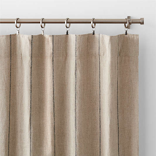 Warm Beige & Storm Grey Linen Double Pinstripe Blackout Window Curtain Panel 52"x108"