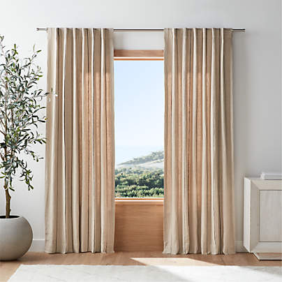 Warm Beige & Storm Grey Linen Double Pinstripe Window Curtain Panel 52"x84"