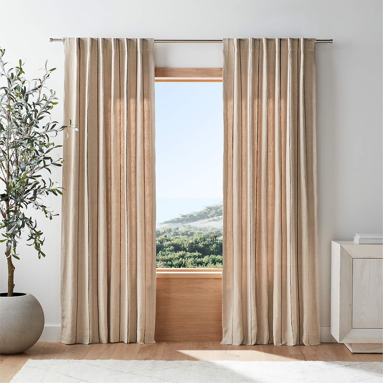 Window Display Beige Warm Beige & Storm Grey Linen Double Pinstripe Window Curtain Panel 52 ...
