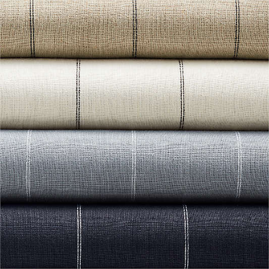 Storm Grey & Crisp White Linen Double Pinstripe Blackout Window Curtain Panel 52"x96"
