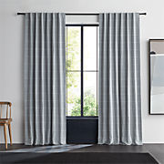 Mist Blue & Crisp White Linen Double Pinstripe Grid Blackout Window Curtain Panel 52"x108"