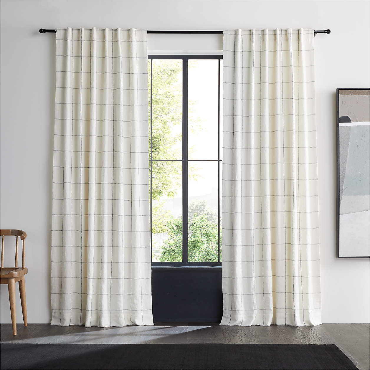 Pampas Ivory & Storm Grey Linen Double Pinstripe Grid Blackout Window