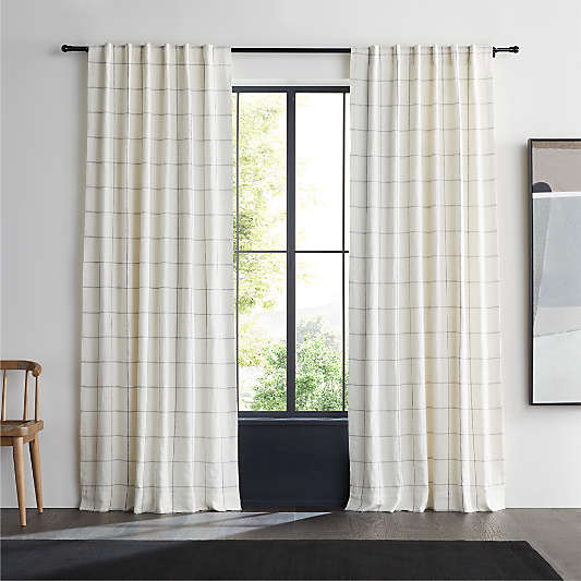 Grey Blackout Curtains Grey Blackout Drapes Crate Barrel Canada   Storm Grey And Crisp White Linen Double Pinstripe Grid Blackout Window Curtain Panel 