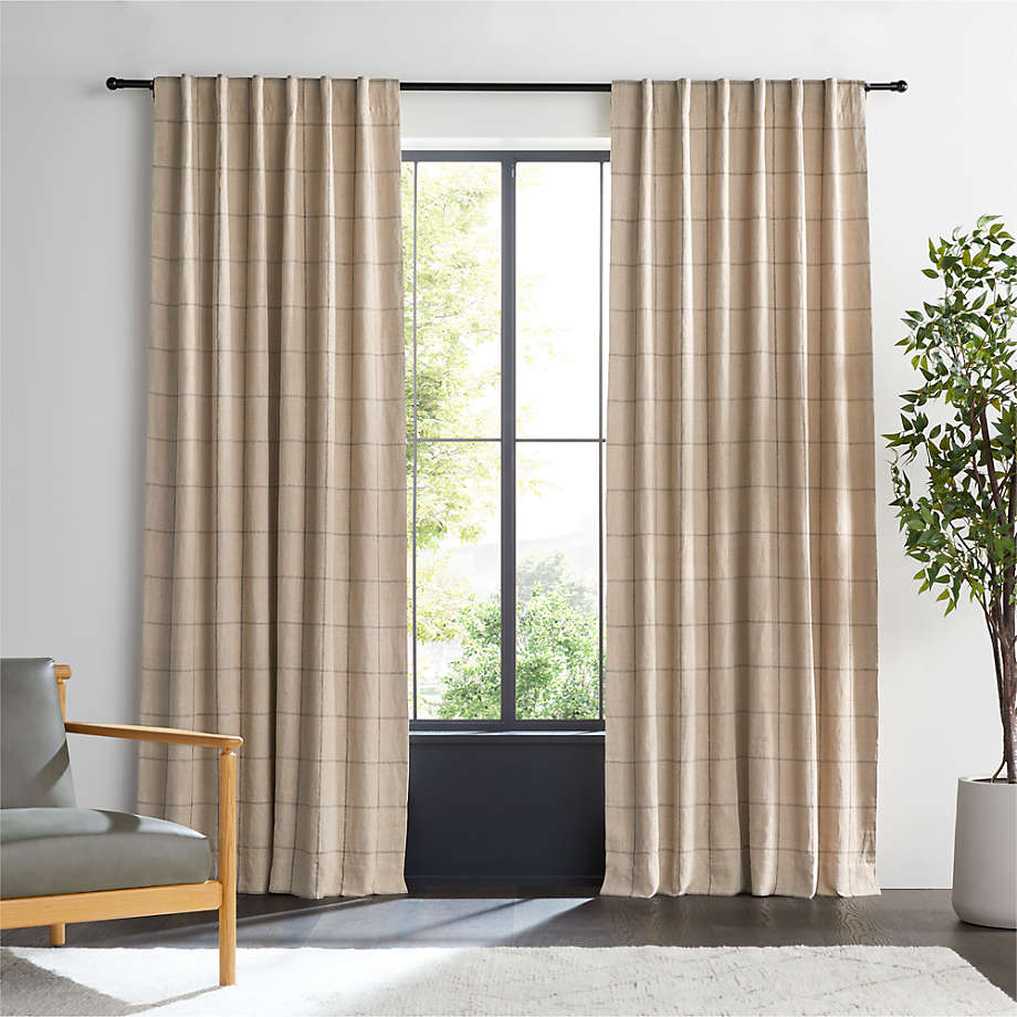 Warm Beige & Storm Grey Linen Double Pinstripe Grid Blackout Window