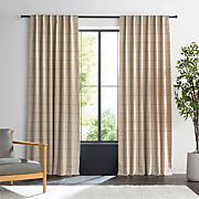 Warm Beige & Storm Grey Linen Double Pinstripe Grid Blackout Window Curtain Panel 52"x108"