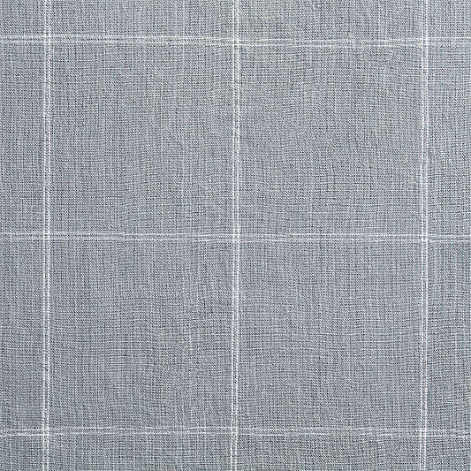 Mist Blue & Crisp White Linen Double Pinstripe Grid Blackout Window Curtain Panel