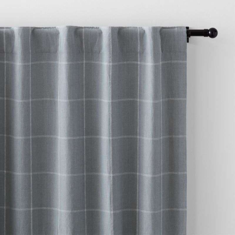 Mist Blue & Crisp White Linen Double Pinstripe Grid Window Curtain Panel 52"x96" - image 3 of 7