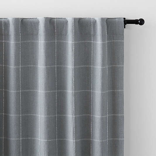 Mist Blue & Crisp White Linen Double Pinstripe Grid Blackout Window Curtain Panel 52"x84"