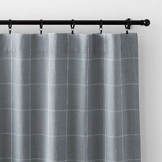 Mist Blue & Crisp White Linen Double Pinstripe Grid Window Curtain Panel 52"x120"