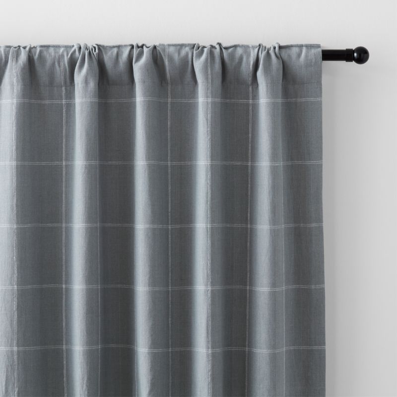 Mist Blue & Crisp White Linen Double Pinstripe Grid Window Curtain Panel 52"x96" - image 4 of 7