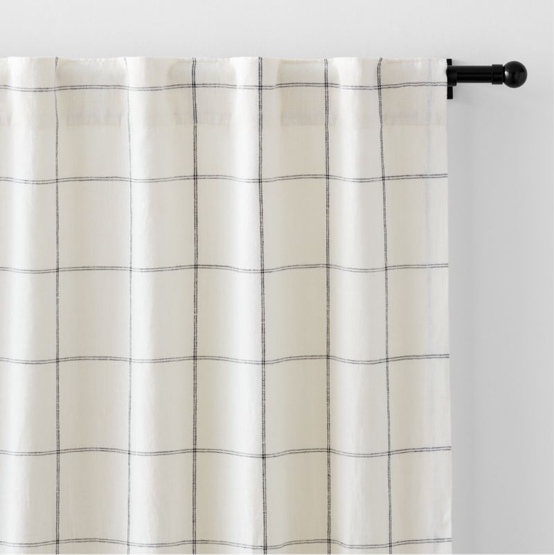 Pampas Ivory & Storm Grey Linen Double Pinstripe Grid Window Curtain Panel 52"x96" - image 3 of 7