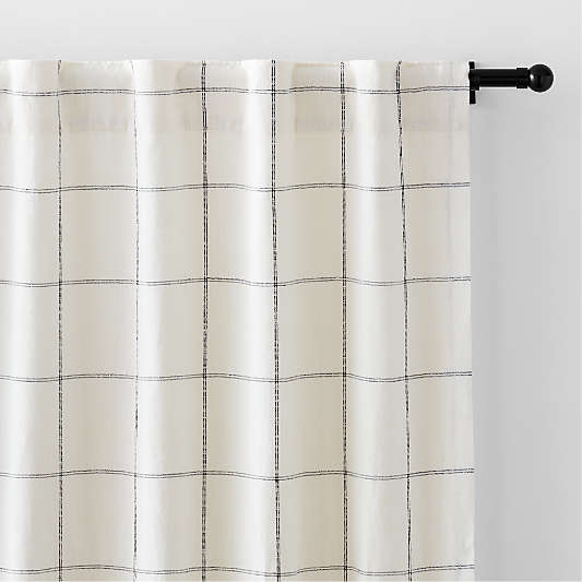 Pampas Ivory & Storm Grey Linen Double Pinstripe Grid Window Curtain Panel