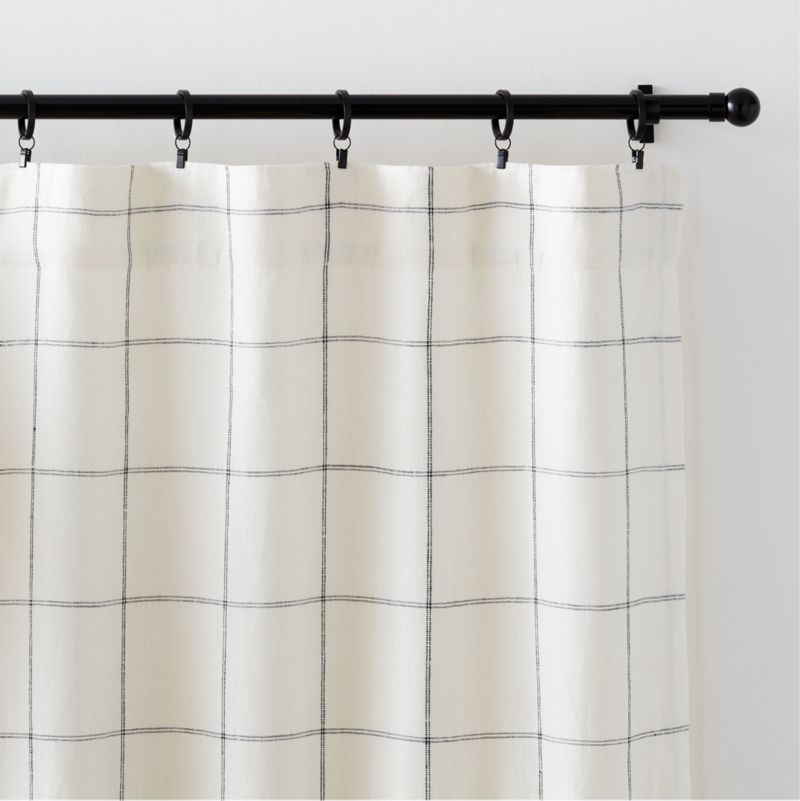 Pampas Ivory & Storm Grey Linen Double Pinstripe Grid Window Curtain Panel 52"x96" - image 2 of 7