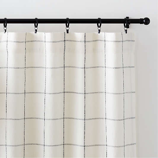 Pampas Ivory & Storm Grey  Linen Double Pinstripe Grid Blackout Window Curtain Panel 52"x108"