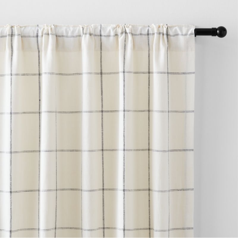 Pampas Ivory & Storm Grey Linen Double Pinstripe Grid Window Curtain Panel 52"x96" - image 4 of 7