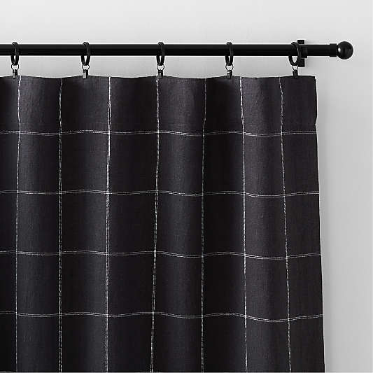 Storm Grey & Crisp White Linen Double Pinstripe Grid Window Curtain Panel 52"x120"