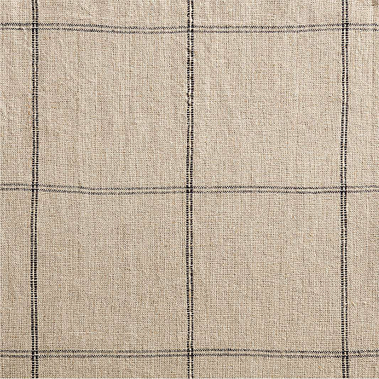 Warm Beige & Storm Grey Linen Double Pinstripe Grid Blackout Window Curtain Panel 52"x84"