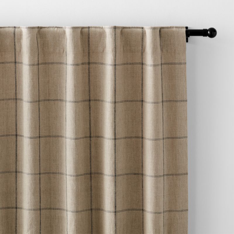 Warm Beige & Storm Grey Linen Double Pinstripe Grid Window Curtain Panel 52"x84" - image 5 of 9