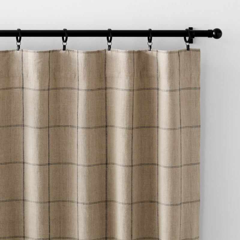 Warm Beige & Storm Grey Linen Double Pinstripe Grid Window Curtain Panel 52"x84" - image 4 of 9