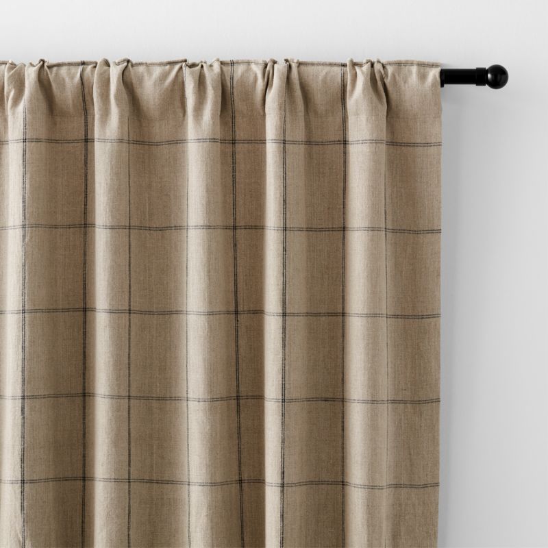 Warm Beige & Storm Grey Linen Double Pinstripe Grid Window Curtain Panel 52"x84" - image 6 of 9