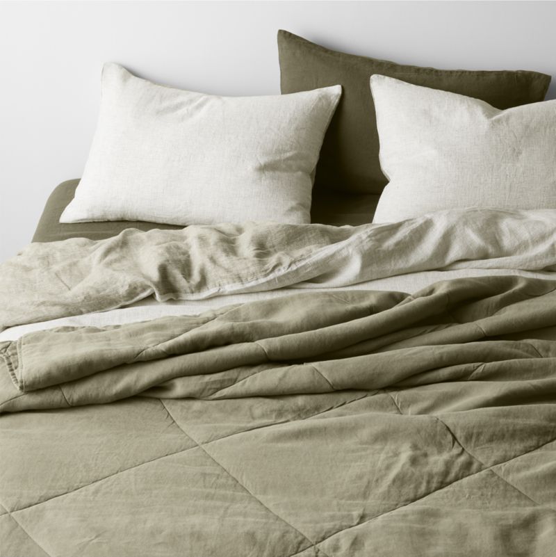 New Natural EUROPEAN FLAX ™-Certified Linen Burnt Green King Bed Pillow Sham - image 9 of 11