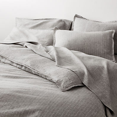 View Pure Linen Pinstripe Grey Full/Queen Duvet Cover details
