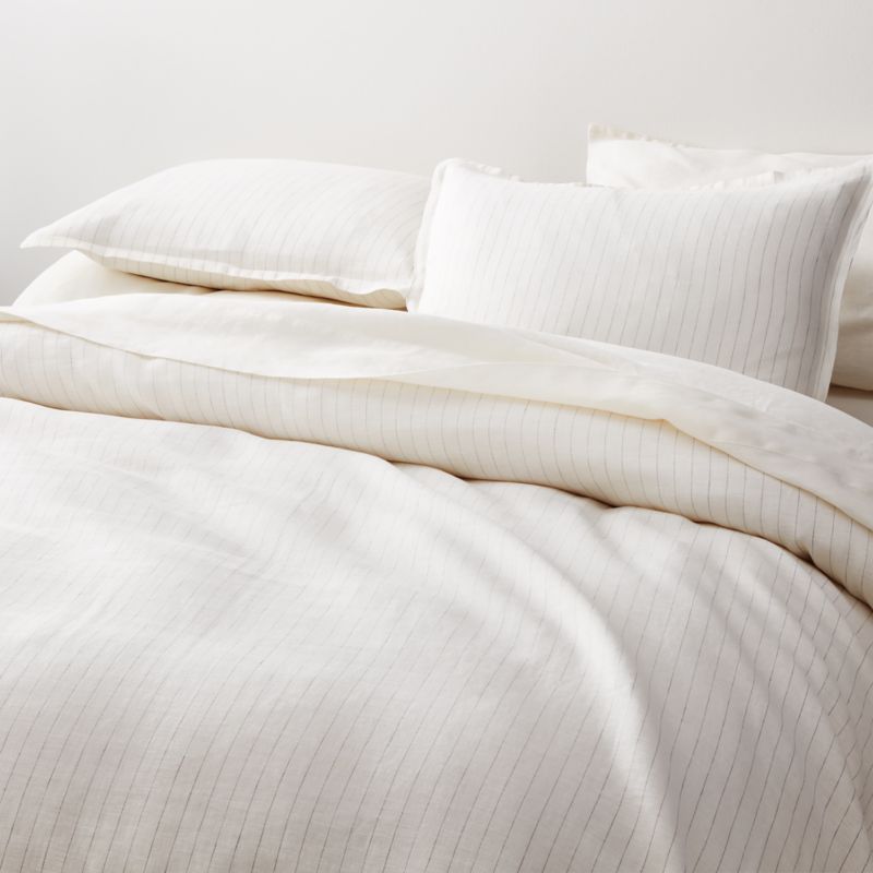 Pure Linen Pinstripe Warm White Duvet Covers