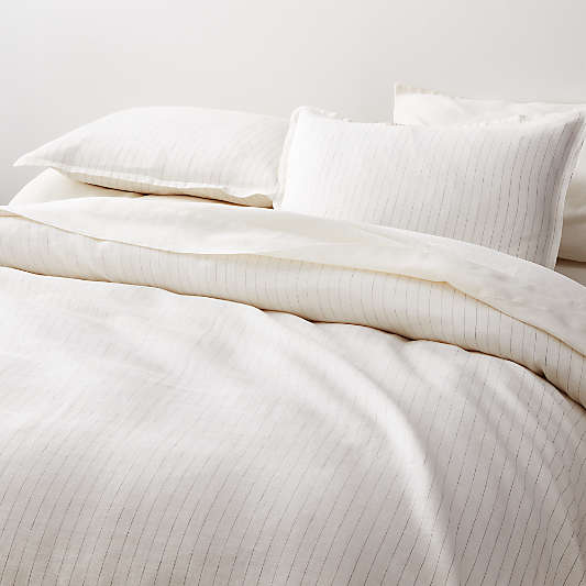 Pure Linen Pinstripe Warm White King Duvet Cover