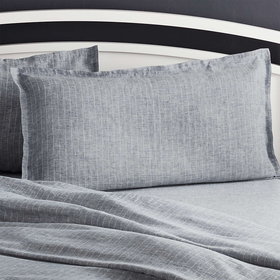 Pure Linen Pinstripe Blue King Pillow Sham + Reviews Crate and Barrel