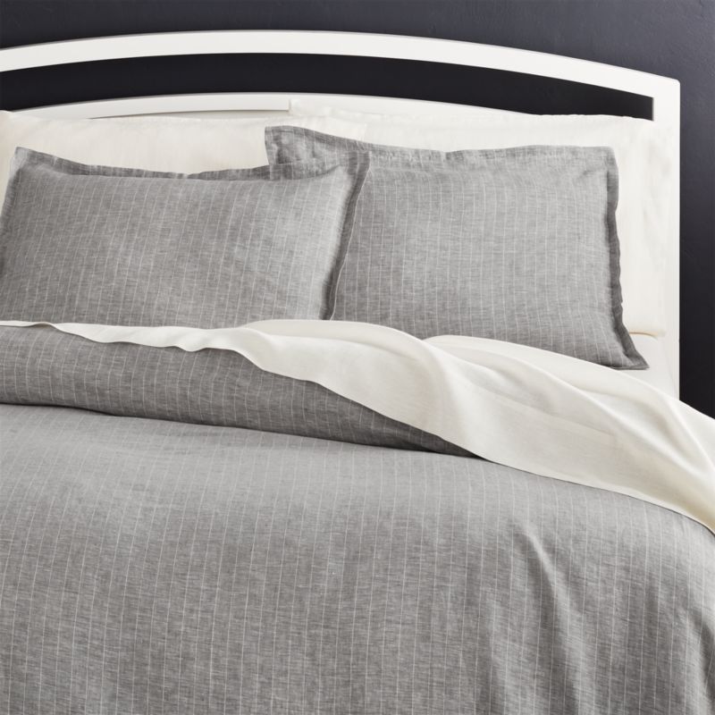 Pure Linen Pinstripe Grey Standard Pillow Sham + Reviews | Crate & Barrel