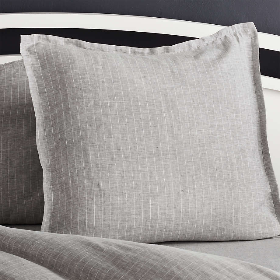 Pure Linen Pinstripe Grey Euro Pillow Sham + Reviews Crate & Barrel