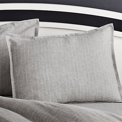 View Pure Linen Pinstripe Grey Standard Pillow Sham details