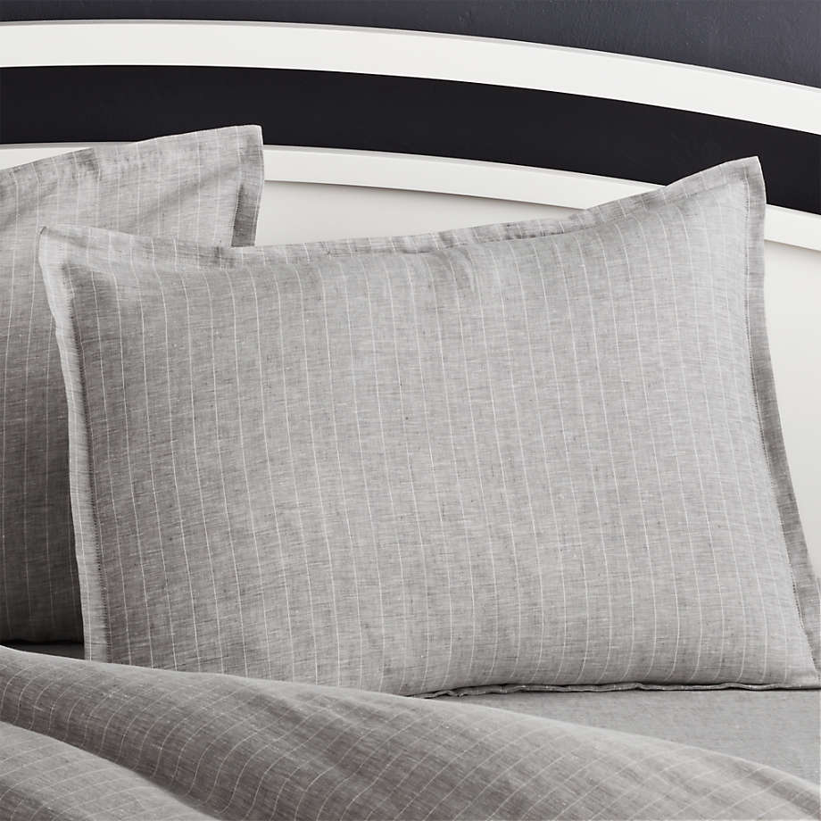 Pure Linen Pinstripe Grey Euro Pillow Sham + Reviews