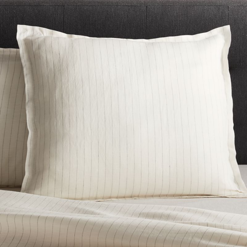 Pure Linen Pinstripe Warm White Euro Pillow Sham - image 0 of 12