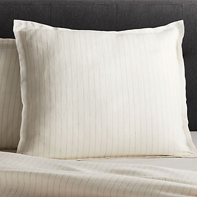 View Pure Linen Pinstripe Warm White Euro Pillow Sham details
