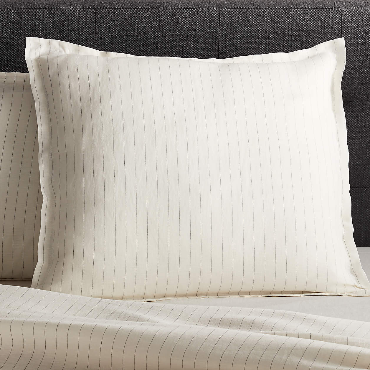Pure Linen Pinstripe Warm White Euro Pillow Sham Crate & Barrel