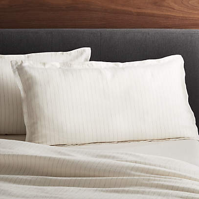 Pure Linen Pinstripe Warm White King, Linen Pinstripe Duvet Cover Crate And Barrel