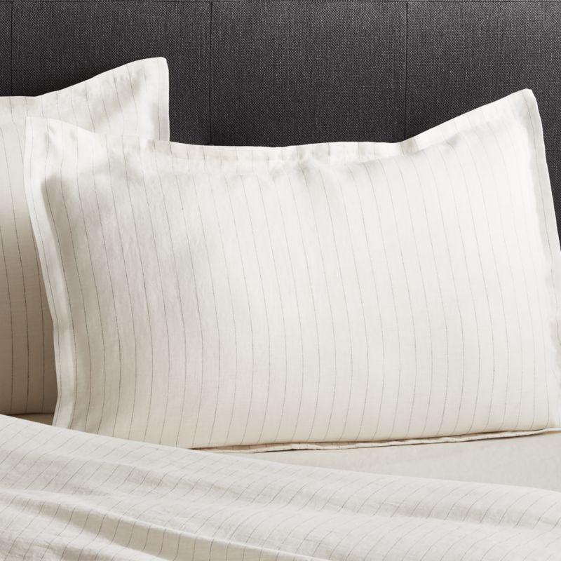 Pure Linen Pinstripe Warm White Euro Pillow Sham - image 1 of 12