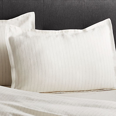 View Pure Linen Pinstripe Warm White Standard Pillow Sham details