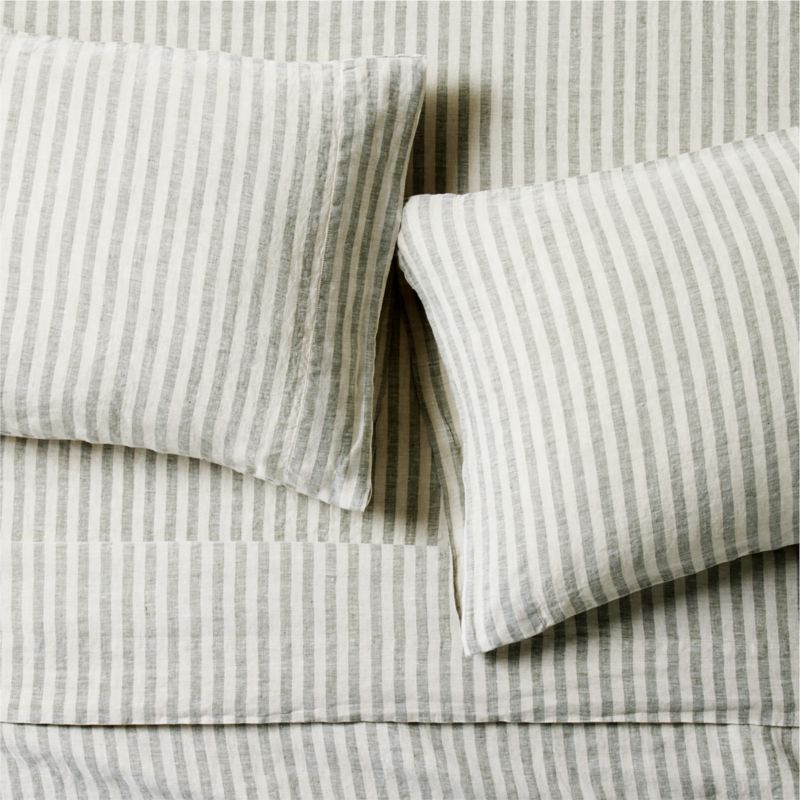New Natural EUROPEAN FLAX ™-certified  Linen Petite Stripe Arcadia Tan/Burnt Green Full Bed Sheet Set