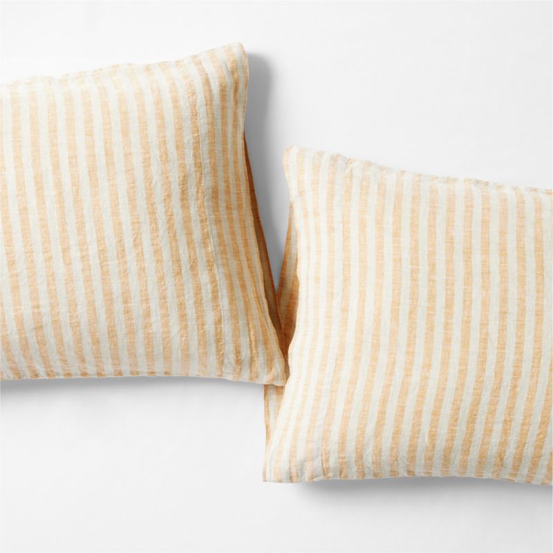 New Natural EUROPEAN FLAX ™-certified Linen Petite Stripe Arcadia Tan/Savannah Yellow Standard Pillowcases, Set of 2