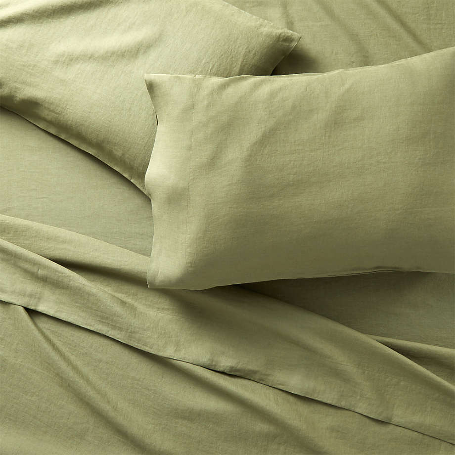 Linen Moss King Sheet Set. + Reviews | Crate and Barrel