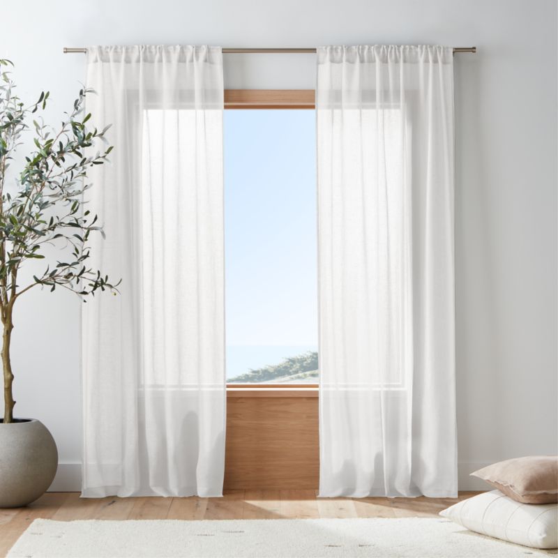 White Linen Sheer Window Curtain Panel 52