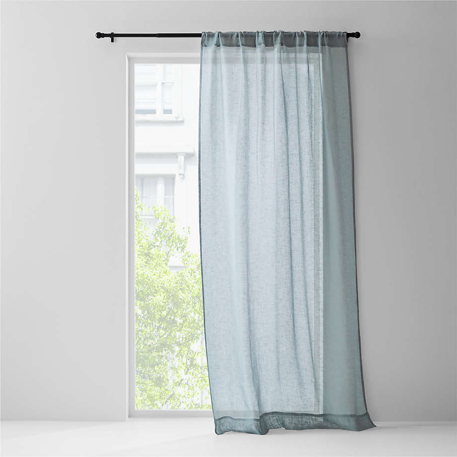 Mist Blue Sheer Linen Window Curtain Panel 52"x120" Crate & Barrel