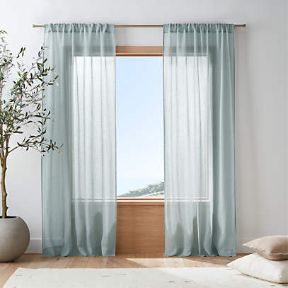 Mist Blue Sheer Linen Window Curtain Panel 52x120