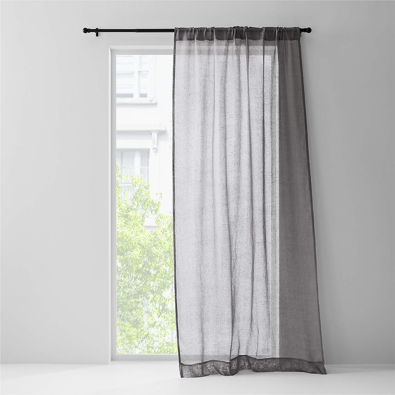 Pebble Grey Sheer Linen Window Curtain Panel 52"x96" Crate & Barrel