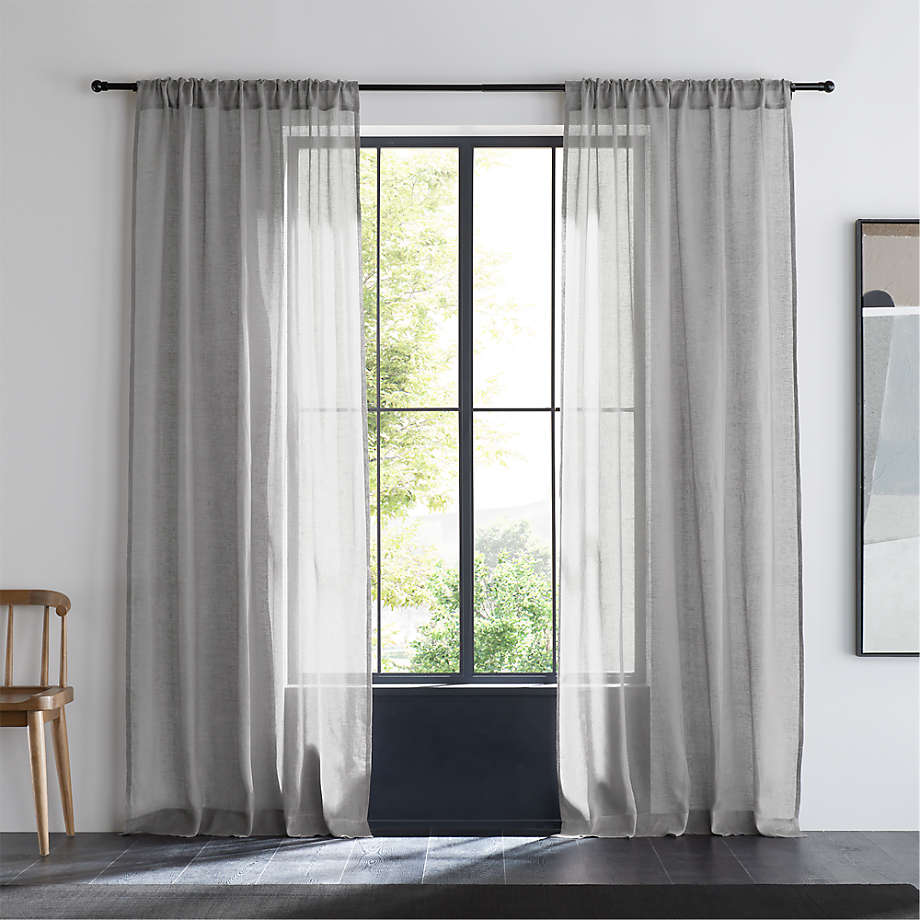 Pebble Grey Sheer Linen Window Curtain Panel 52"x84"
