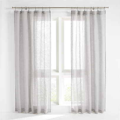 Bordered Grey Sheer Linen Curtain Panel, Curtains With Loops